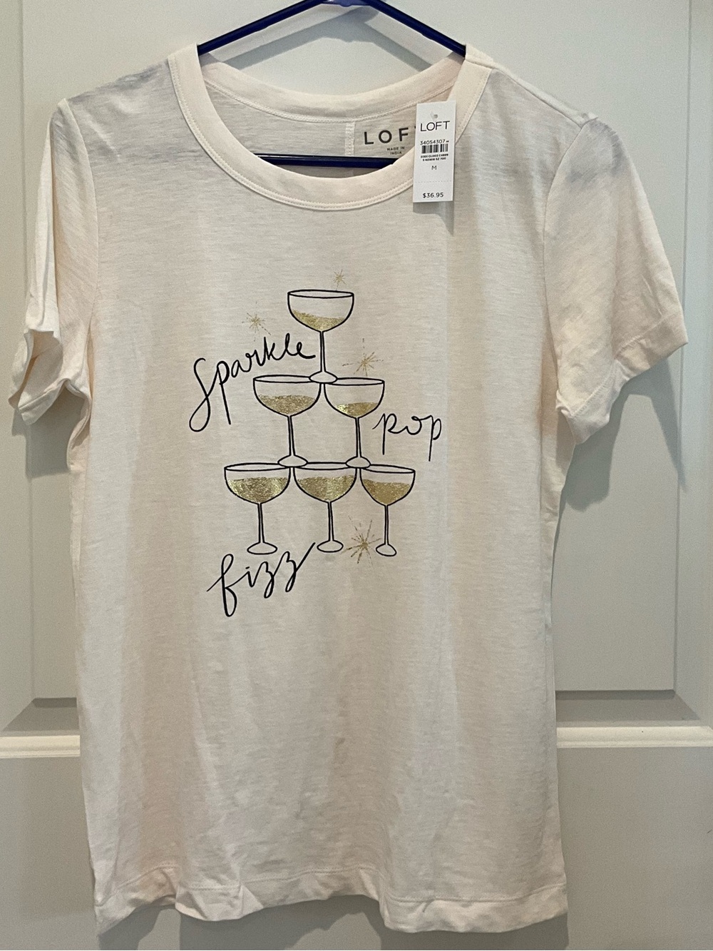 LOFT "Sparkle Fizz Pop" NWT Graphic Tee Champagne Tower Size M